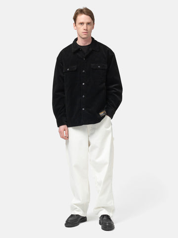 full-body view of model wearing the NEIGHBORHOOD Corduroy CPO Shirt LS Black