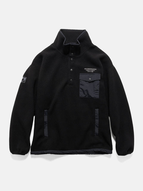 Flat shot of the NEIGHBORHOOD Fleece Stand Collar LS Black