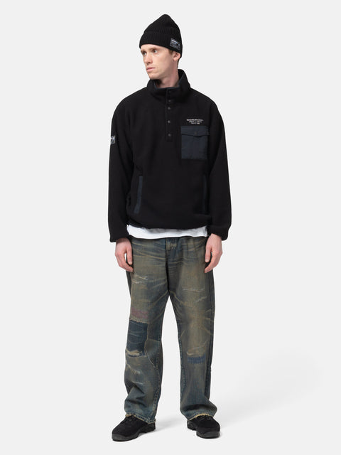 full-body view of model wearing the NEIGHBORHOOD Fleece Stand Collar LS Black