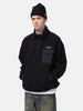 half-body view of model wearing NEIGHBORHOOD Fleece stand collar ls in black