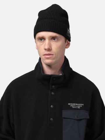 Model wearing NEIGHBORHOOD JP Beanie Black