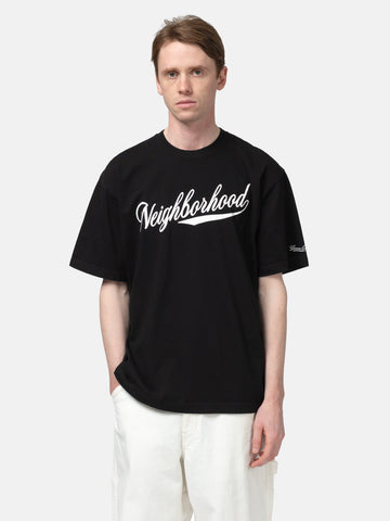 half-body view of model wearing the NEIGHBORHOOD NH Tee SS-2 Black