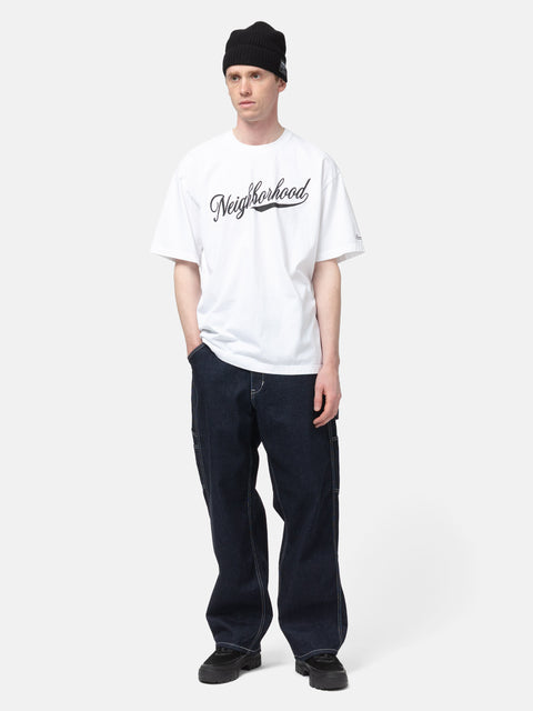 full-body view of model wearing NEIGHBORHOOD NH Tee SS-2 White