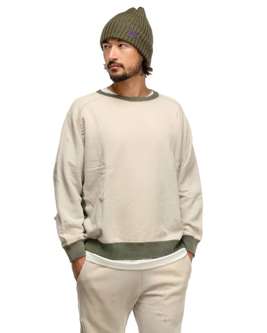 Needles 2-Tone Crew Neck Sweat Shirt - Cotton French Terry Beige, Sweaters