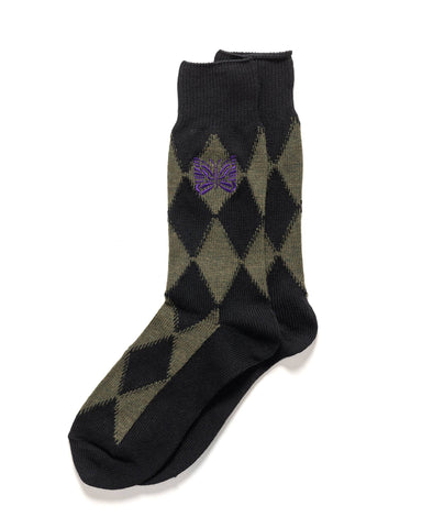 Needles Argyle Jacquard Socks - Merino Wool Olive, Accessories