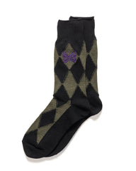 Needles Argyle Jacquard Socks - Merino Wool Olive, Accessories