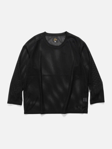 Needles L/S U-Neck Tee - Geometric Raschel Lace Black, T-Shirts