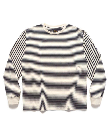 Needles L/S Crew Neck Tee - Cotton Stripe Jersey White/Navy, Shirts