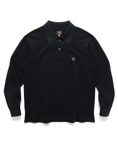 Needles L/S Polo Shirt - Cotton Pique Black, Shirts