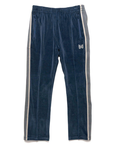 Needles Narrow Track Pant - C/PE Velour Marine Blue, Bottoms