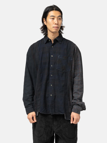 Needles Flannel Shirt -> 7 Cuts Wide Shirt / Over Dye Black, Shirts