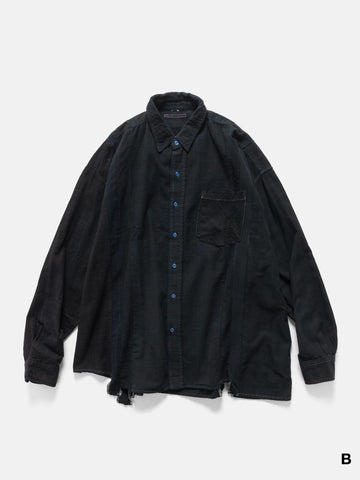 Needles Flannel Shirt -> 7 Cuts Wide Shirt / Over Dye Black, Shirts