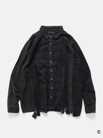 Needles Flannel Shirt -> 7 Cuts Wide Shirt / Over Dye Black, Shirts