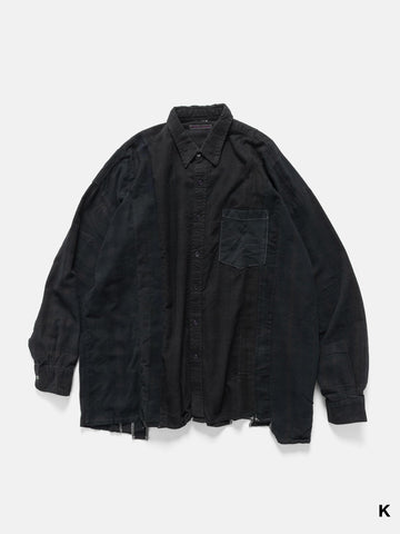 Needles Flannel Shirt -> 7 Cuts Wide Shirt / Over Dye Black, Shirts