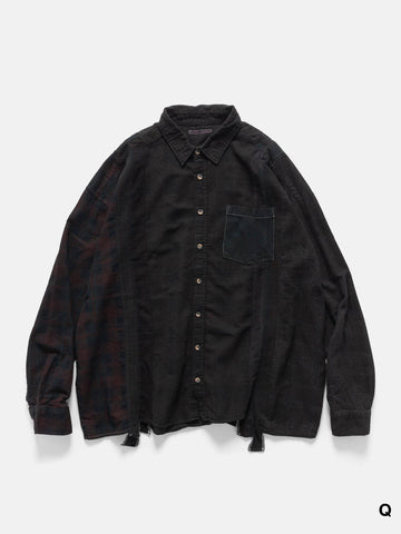Needles Flannel Shirt -> 7 Cuts Wide Shirt / Over Dye Black, Shirts
