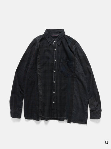 Needles Flannel Shirt -> 7 Cuts Wide Shirt / Over Dye Black, Shirts