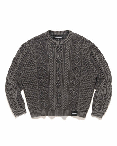 Neighborhood Washed Crewneck Cable Sweater Black, Sweaters