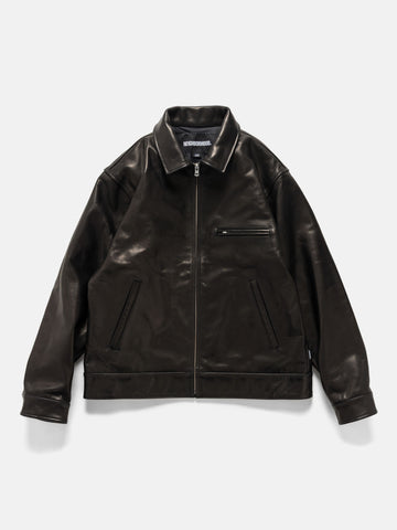Flat shot of the Neighborhood Leather Sports Jacket Black