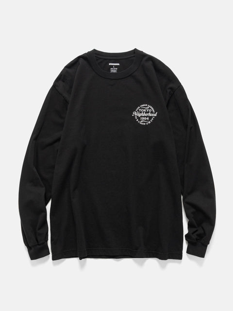 Flat shot of the model wearing the Neighborhood NH . Tee LS-4 Black