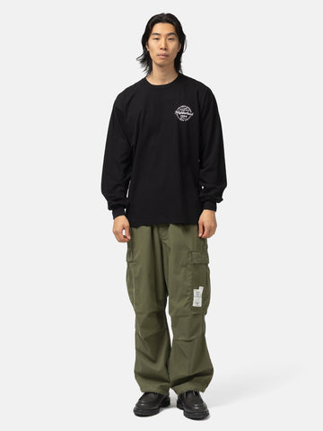 Flat shot of the model wearing the Neighborhood NH . Tee LS-4 Black