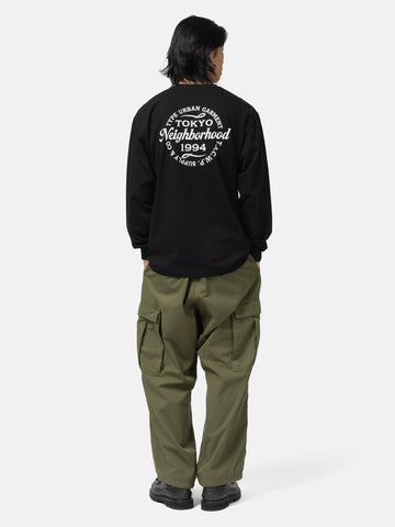 Back of the model wearing the Neighborhood NH . Tee LS-4 Black