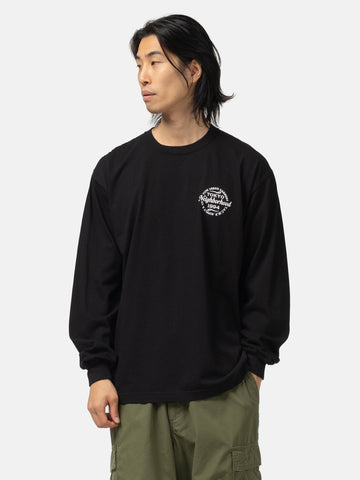 Half body shot of the model wearing the Neighborhood NH . Tee LS-4 Black