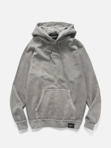 Flat shot of model wearing the Neighborhood Pigment Dyed Sweat Hoodie LS Gray