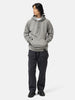 Full body shot of the model wearing the Neighborhood Pigment Dyed Sweat Hoodie LS Gray