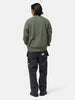 Back of the model wearing the Neighborhood Pigment Dyed Sweat Shirt LS Olive Drab