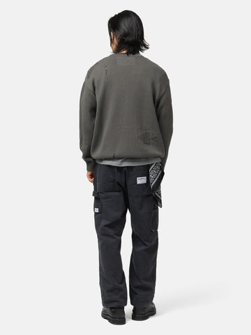 Back of the model wearing the Neighborhood Savage Crewneck Sweater Charcoal