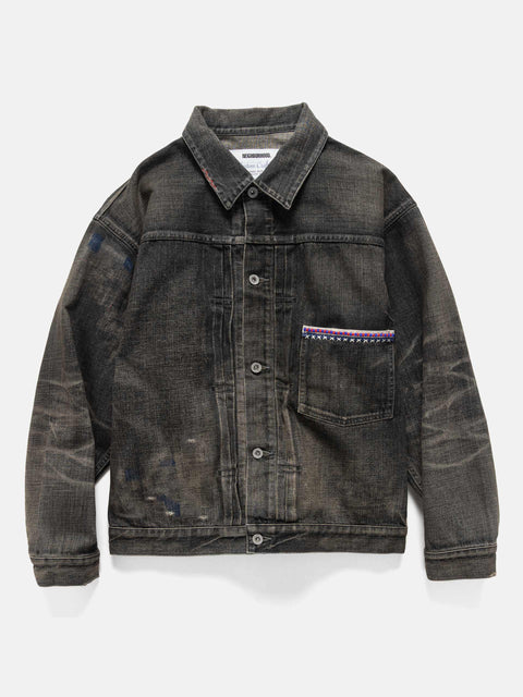 Flat shot of the Neighborhood Savage Denim Type-1 Jacket Black