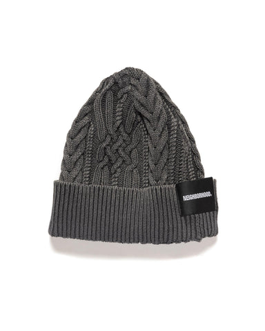 Neighborhood Washed Cable Beanie Black, Headwear