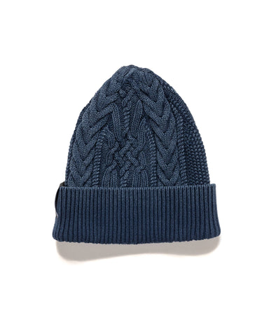 Neighborhood Washed Cable Beanie Navy, Headwear