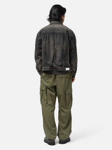 Back shot of the model wearing the Neighborhood Wide Cargo Pants Olive Drab 