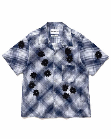 Hand Embroidery Ombre Plaid SS Shirt Navy x White - HAVEN