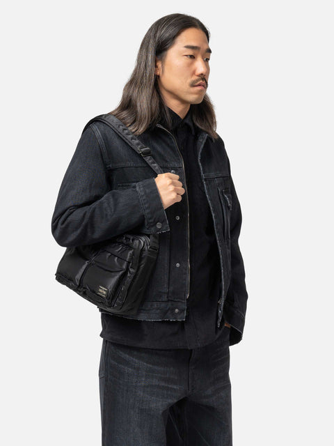 PORTER TANKER Sling Bag w/ Zip (L) Black, Shoulder Bags