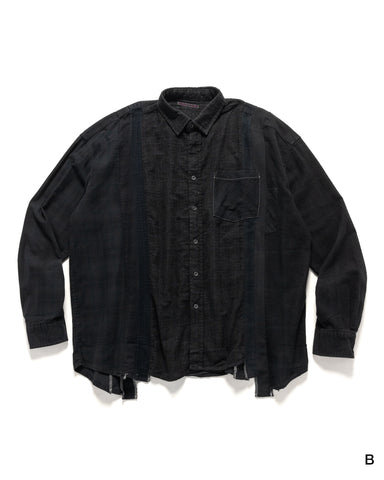 Needles Rebuild by Needles Flannel Shirt -> 7 Cuts Wide Shirt/Over Dye Black, Shirts