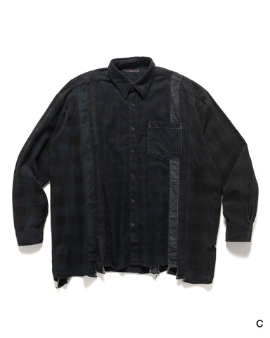 Needles Rebuild by Needles Flannel Shirt -> 7 Cuts Wide Shirt/Over Dye Black, Shirts