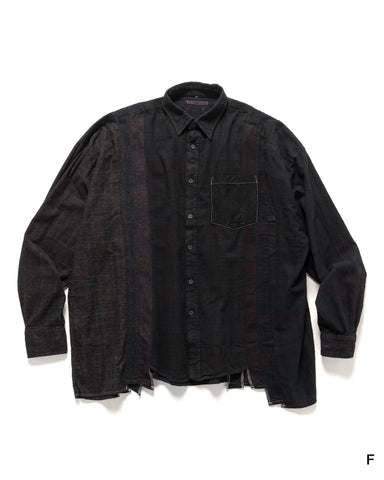 Needles Rebuild by Needles Flannel Shirt -> 7 Cuts Wide Shirt/Over Dye Black, Shirts