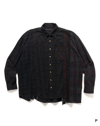 Needles Rebuild by Needles Flannel Shirt -> 7 Cuts Wide Shirt/Over Dye Black, Shirts