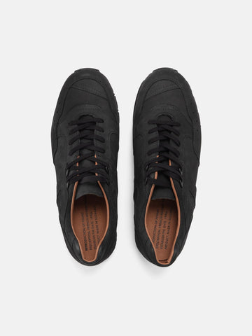 Top view of the Reproduction of Found French Military Trainer in black nubuck leather photographed in studio.