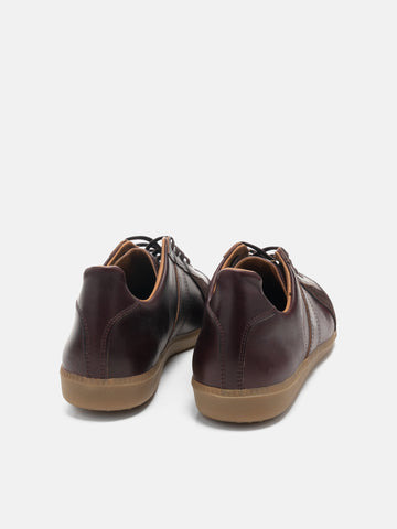 Rear view of the Reproduction of Found German Military Trainer in Burgundy Horween Chromexcel leather photographed in studio.