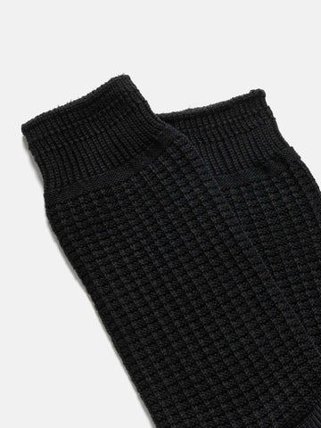 ROTOTO R1110 Cotton Waffle Crew Socks Black, Socks