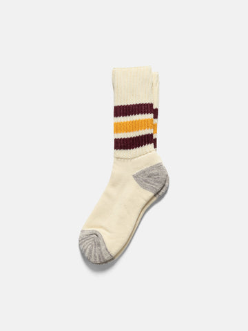 ROTOTO R1255 Coarse Ribbed Oldschool Crew Socks Bordeaux/Yellow, Socks