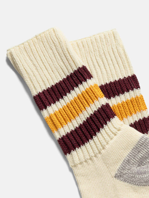 ROTOTO R1255 Coarse Ribbed Oldschool Crew Socks Bordeaux/Yellow, Socks
