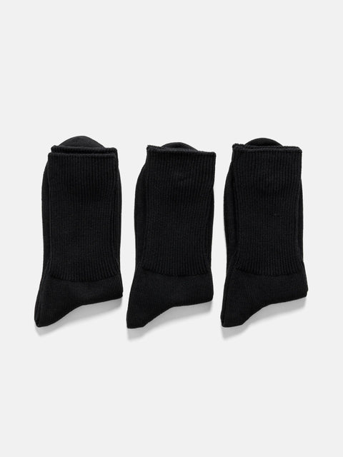 ROTOTO R1427 Organic Daily 3 Pack Ribbed Crew Socks Black, Socks