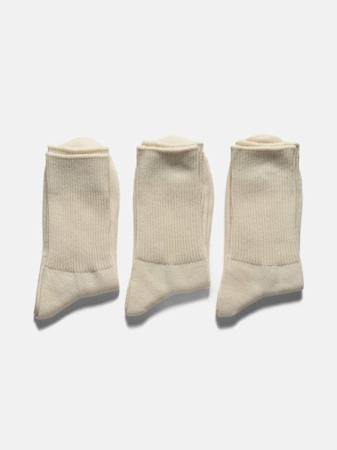 ROTOTO R1427 Organic Daily 3 Pack Ribbed Crew Socks Ivory, Socks