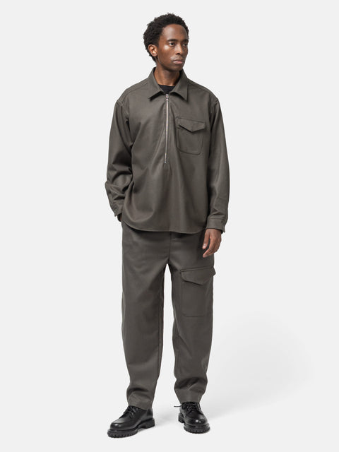 SOPHNET. Light Melton Wool Half-Zip Shirt Charcoal, Shirts