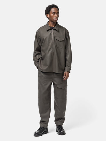 SOPHNET. Light Melton Wool Half-Zip Shirt Charcoal, Shirts