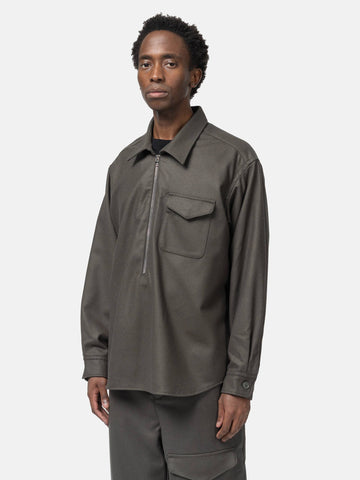 SOPHNET. Light Melton Wool Half-Zip Shirt Charcoal, Shirts
